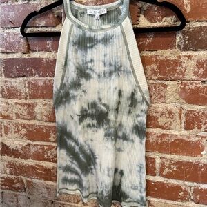 AEMI+CO Olive & Cream Ribbed Halter Tie-Dye Tank